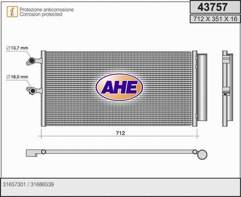 AHE 43757 - Конденсатор кондиционера autosila-amz.com