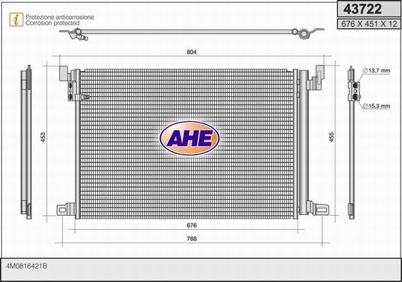 AHE 43722 - Конденсатор кондиционера autosila-amz.com