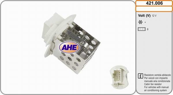 AHE 421.006 - Дополнительный резистор, электромотор - вентилятор радиатора autosila-amz.com