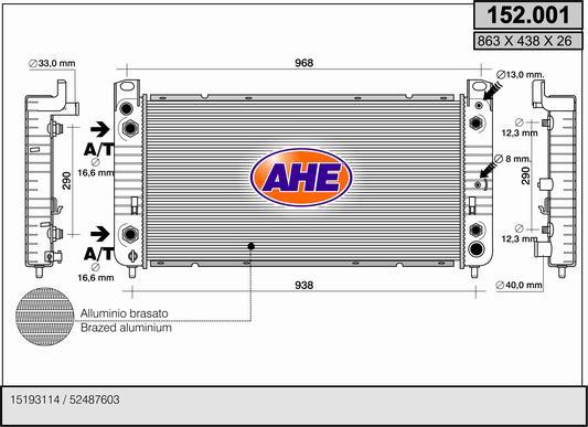 AHE 152.001 - Радиатор, охлаждение двигателя autosila-amz.com