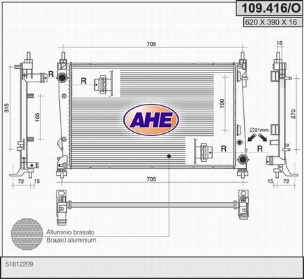AHE 109.416/O - Радиатор, охлаждение двигателя autosila-amz.com