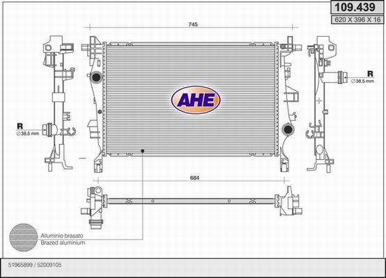 AHE 109.439 - Радиатор, охлаждение двигателя autosila-amz.com