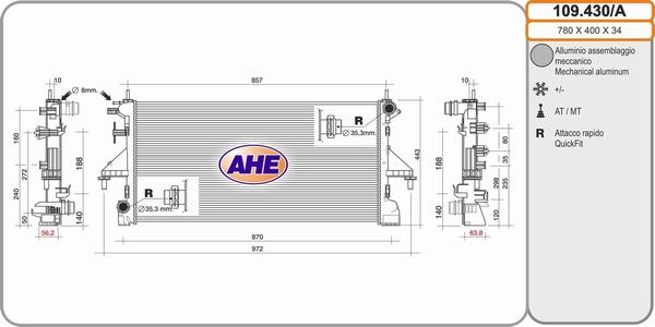 AHE 109.430/A - Радиатор, охлаждение двигателя autosila-amz.com