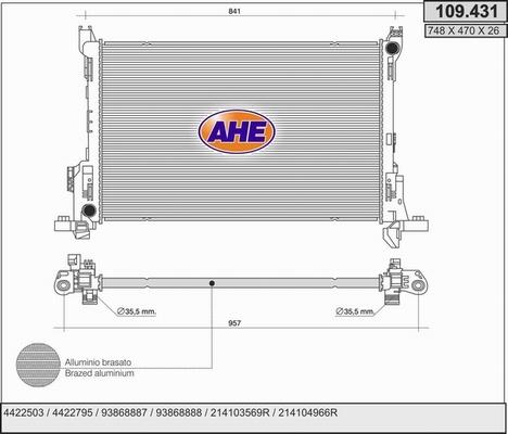 AHE 109.431 - Радиатор, охлаждение двигателя autosila-amz.com
