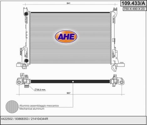 AHE 109.433/A - Радиатор, охлаждение двигателя autosila-amz.com