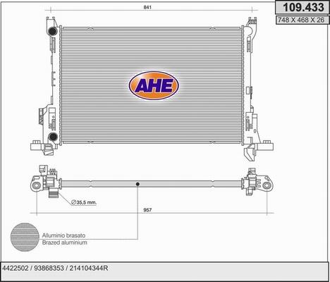 AHE 109.433 - Радиатор, охлаждение двигателя autosila-amz.com