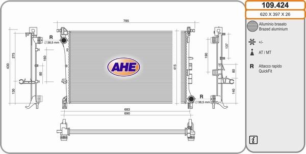 AHE 109.424 - Радиатор, охлаждение двигателя autosila-amz.com