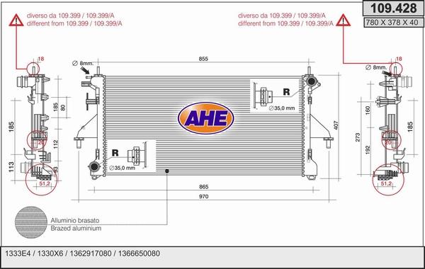 AHE 109.428 - Радиатор, охлаждение двигателя autosila-amz.com