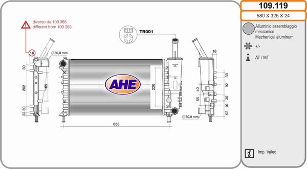 AHE 109.119 - Радиатор, охлаждение двигателя autosila-amz.com