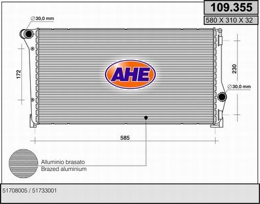 AHE 109.355 - Радиатор, охлаждение двигателя autosila-amz.com