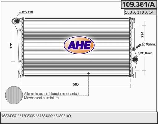 AHE 109.361/A - Радиатор, охлаждение двигателя autosila-amz.com