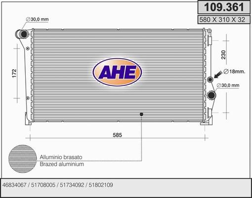 AHE 109.361 - Радиатор, охлаждение двигателя autosila-amz.com