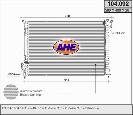 AHE 104.092 - Радиатор, охлаждение двигателя autosila-amz.com