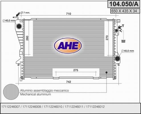 AHE 104.050/A - Радиатор, охлаждение двигателя autosila-amz.com