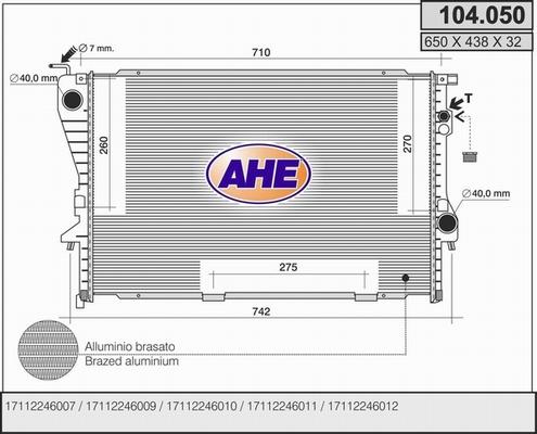 AHE 104.050 - Радиатор, охлаждение двигателя autosila-amz.com