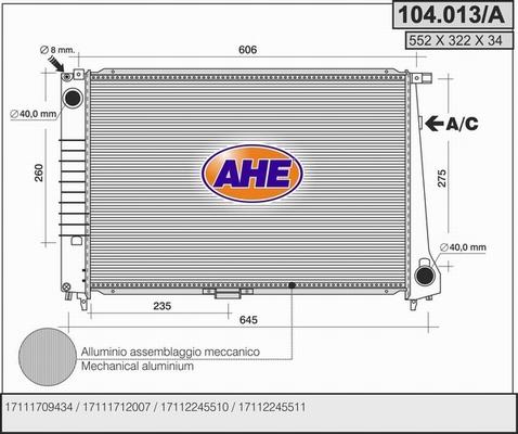 AHE 104.013/A - Радиатор, охлаждение двигателя autosila-amz.com