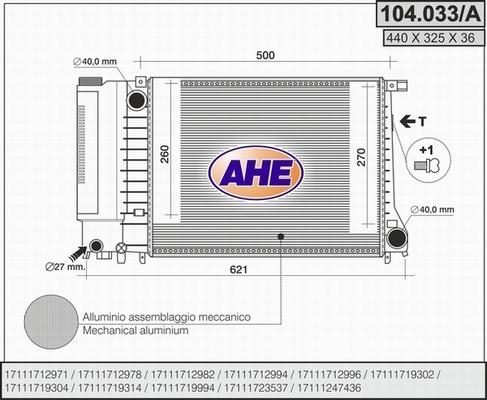 AHE 104.033/A - Радиатор, охлаждение двигателя autosila-amz.com