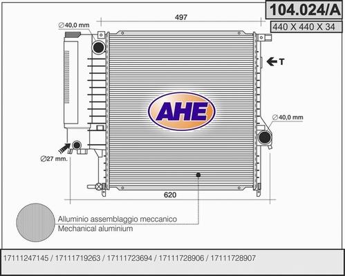 AHE 104.024/A - Радиатор, охлаждение двигателя autosila-amz.com