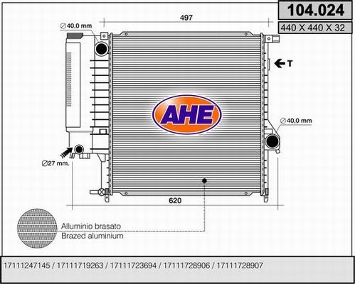 AHE 104.024 - Радиатор, охлаждение двигателя autosila-amz.com