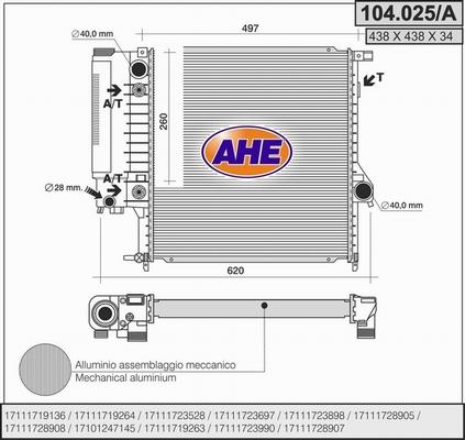 AHE 104.025/A - Радиатор, охлаждение двигателя autosila-amz.com