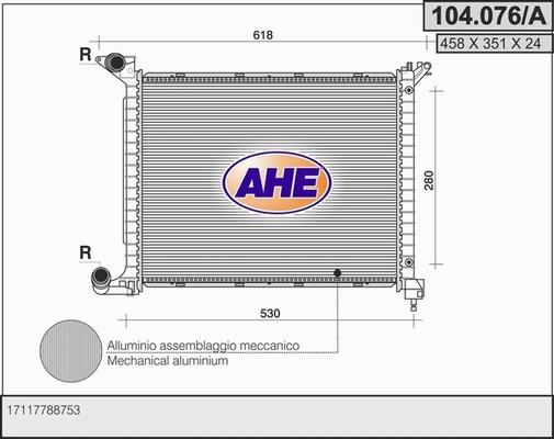 AHE 104.076/A - Радиатор, охлаждение двигателя autosila-amz.com