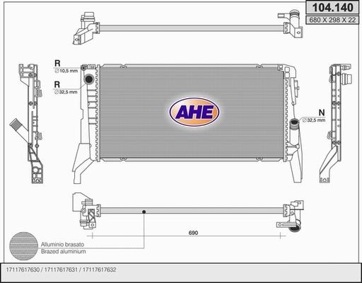 AHE 104.140 - Радиатор, охлаждение двигателя autosila-amz.com