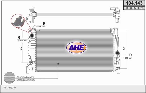 AHE 104.143 - Радиатор, охлаждение двигателя autosila-amz.com