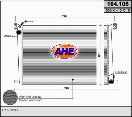 AHE 104.106 - Радиатор, охлаждение двигателя autosila-amz.com