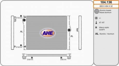 AHE 104.136 - Радиатор, охлаждение двигателя autosila-amz.com