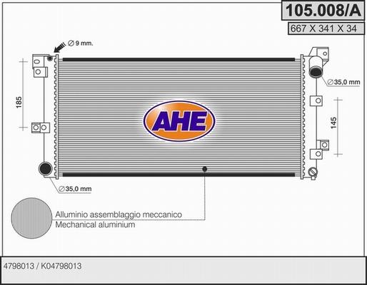 AHE 105.008/A - Радиатор, охлаждение двигателя autosila-amz.com