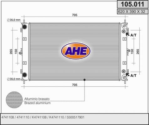AHE 105.011 - Радиатор, охлаждение двигателя autosila-amz.com