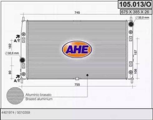 AHE 105.013/O - Радиатор, охлаждение двигателя autosila-amz.com
