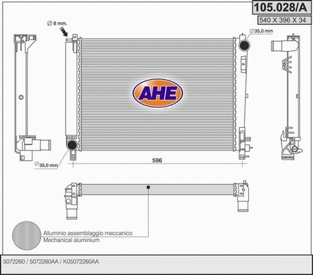 AHE 105.028/A - Радиатор, охлаждение двигателя autosila-amz.com
