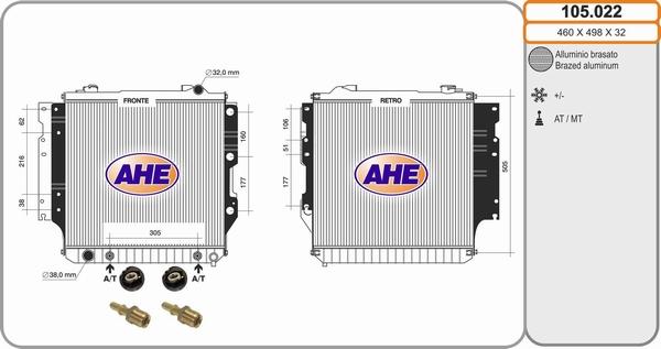 AHE 105.022 - Радиатор, охлаждение двигателя autosila-amz.com