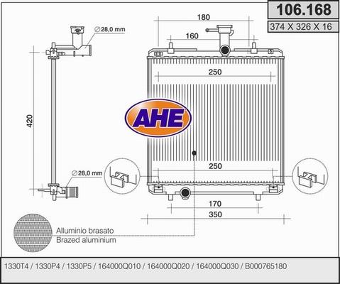 AHE 106.168 - Радиатор, охлаждение двигателя autosila-amz.com