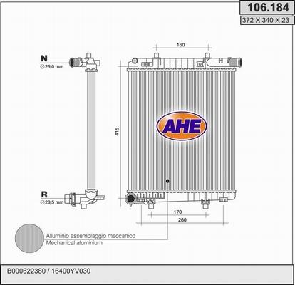 AHE 106.184 - Радиатор, охлаждение двигателя autosila-amz.com
