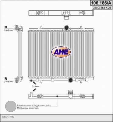 AHE 106.186/A - Радиатор, охлаждение двигателя autosila-amz.com