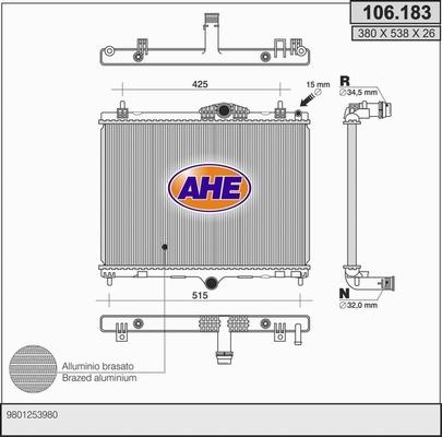 AHE 106.183 - Радиатор, охлаждение двигателя autosila-amz.com