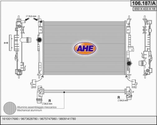 AHE 106.187/A - Радиатор, охлаждение двигателя autosila-amz.com