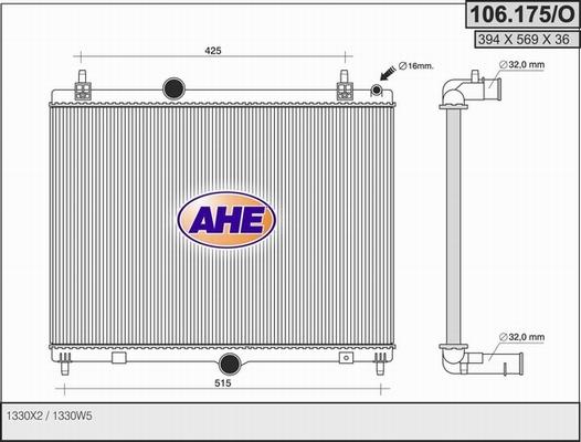 AHE 106.175/O - Радиатор, охлаждение двигателя autosila-amz.com