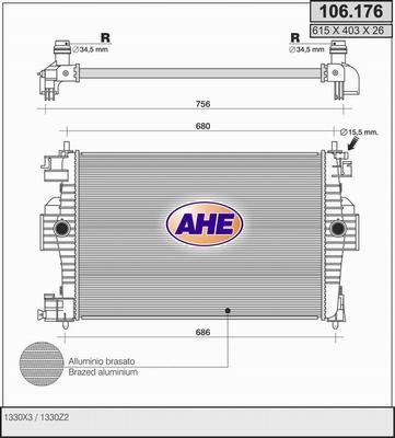 AHE 106.176 - Радиатор, охлаждение двигателя autosila-amz.com