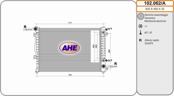 AHE 102.062/A - Радиатор, охлаждение двигателя autosila-amz.com