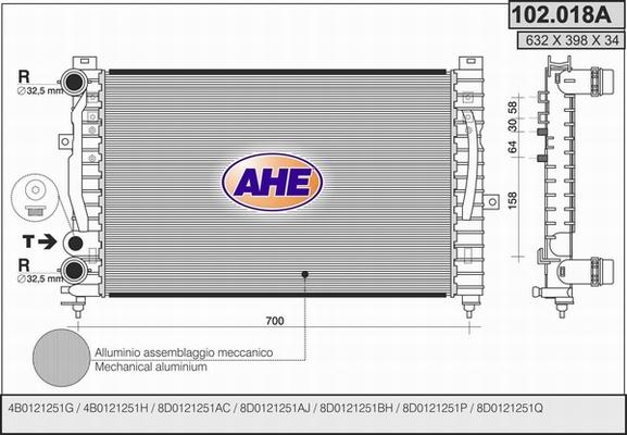 AHE 102.018/A - Радиатор, охлаждение двигателя autosila-amz.com