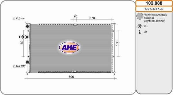 AHE 102.088 - Радиатор, охлаждение двигателя autosila-amz.com