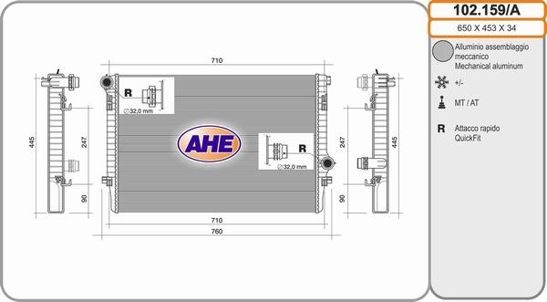 AHE 102.159/A - Радиатор, охлаждение двигателя autosila-amz.com
