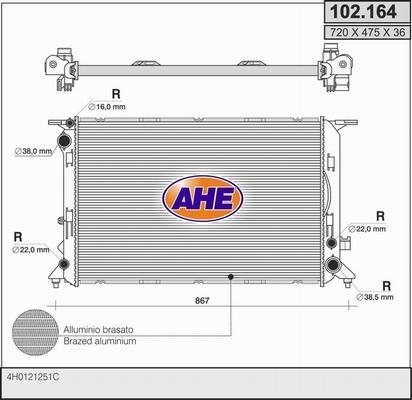 AHE 102.164 - Радиатор, охлаждение двигателя autosila-amz.com