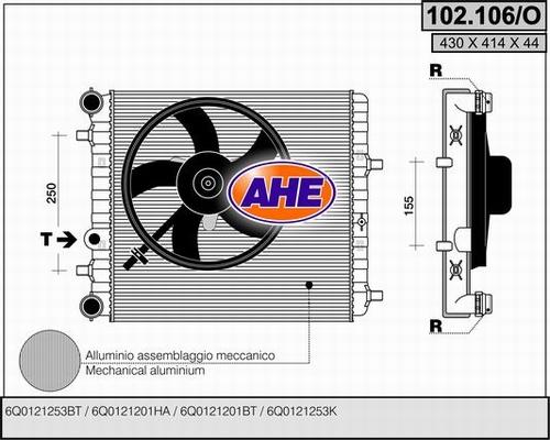 AHE 102.106/O - Радиатор, охлаждение двигателя autosila-amz.com
