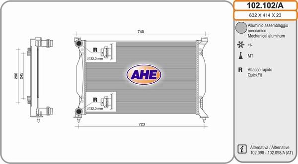 AHE 102.102/A - Радиатор, охлаждение двигателя autosila-amz.com