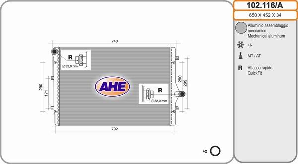 AHE 102.116/A - Радиатор, охлаждение двигателя autosila-amz.com