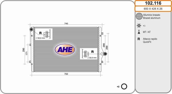 AHE 102.116 - Радиатор, охлаждение двигателя autosila-amz.com